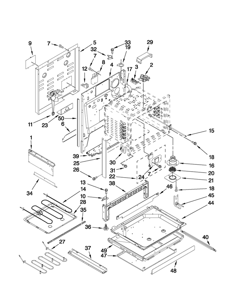 Chassis Parts Diagram and Parts List for JES8850CAB00  Jenn-Air Range