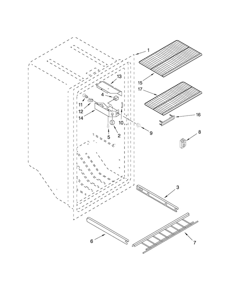 Liner Parts Diagram and Parts List for MQF1656TEW02  Maytag Freezer