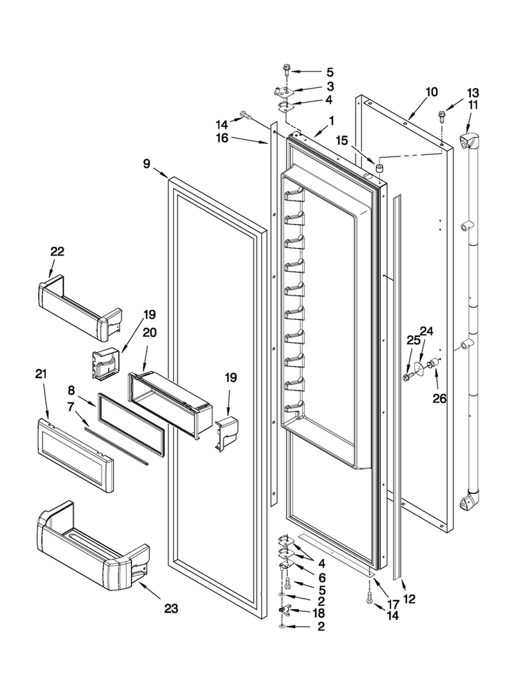 Refrigerator Door Parts Diagram and Parts List for JS42PPDUDB14  Jenn-Air Refrigerator