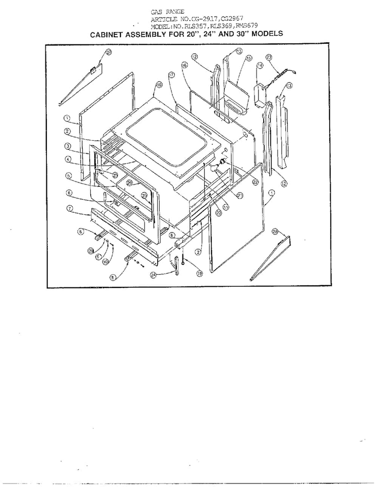 20"/24"/30" Cabinet Assemblies Diagram and Parts List for 2917  Amana Range