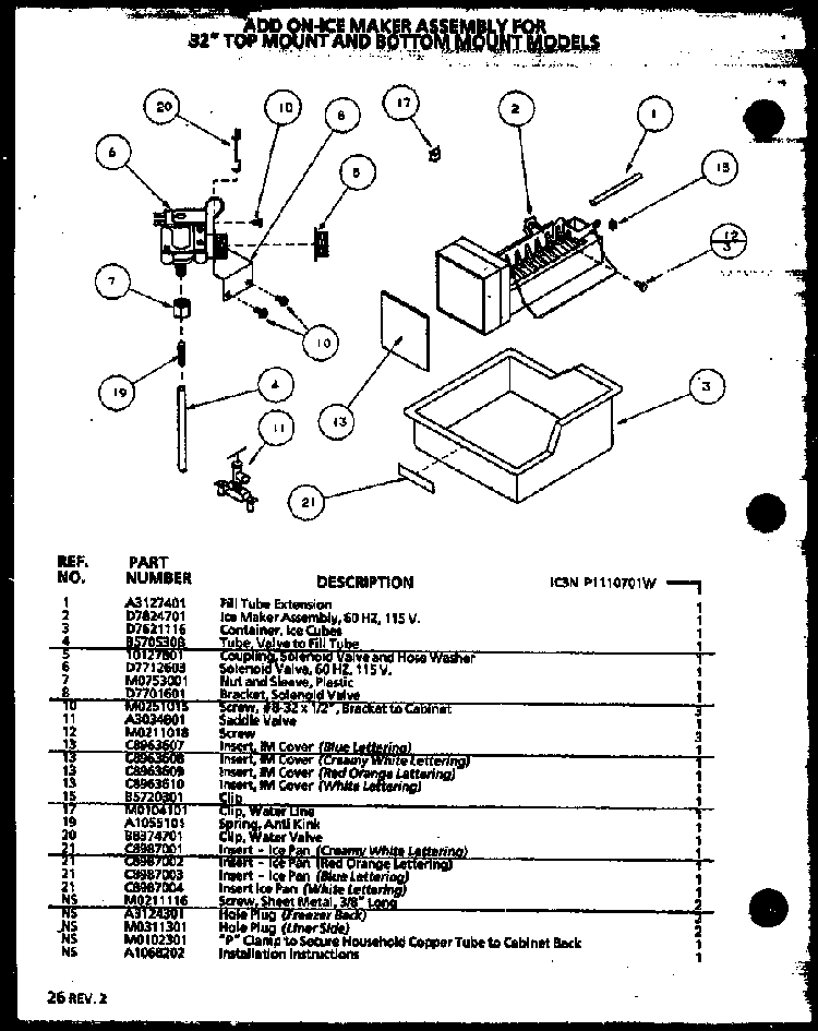 Add-on Icemaker Diagram and Parts List for TR18QB2L-P1111308WL  Amana Refrigerator