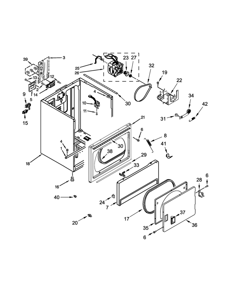 Cabinet Parts Diagram and Parts List for 4KAED4900BW0  Amana Dryer