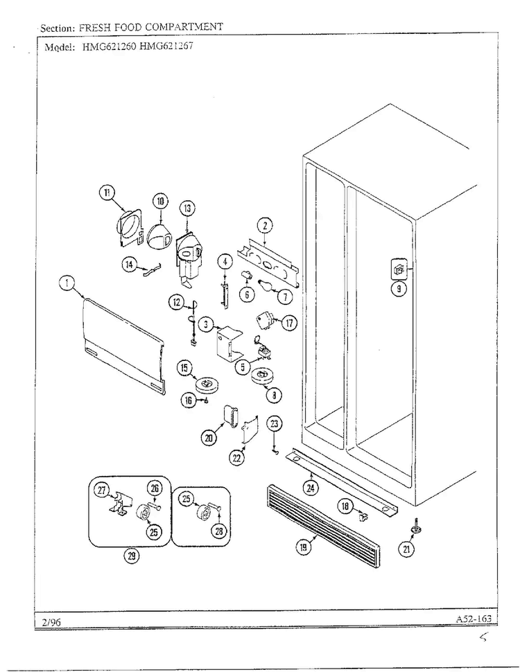 Fresh Food Compartment Diagram and Parts List for HMG621267  Admiral Refrigerator