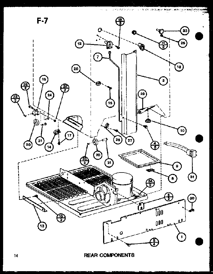 Rear Components Diagram and Parts List for TC18GG-P75535-11W  Amana Refrigerator