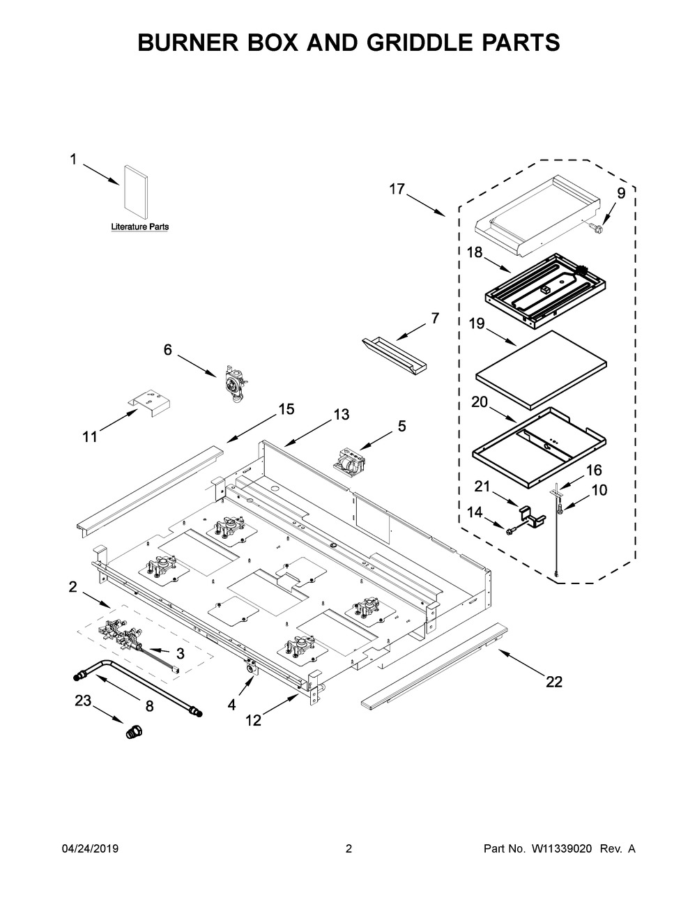 Burner Box And Griddle Parts Diagram and Parts List for JGCP536HL00  Maytag Cooktop