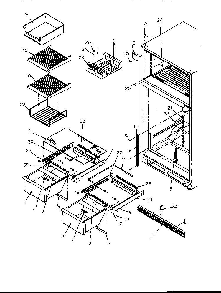 Cabinet Shelving Diagram and Parts List for TRI22S4L-P1196302WL  Amana Refrigerator