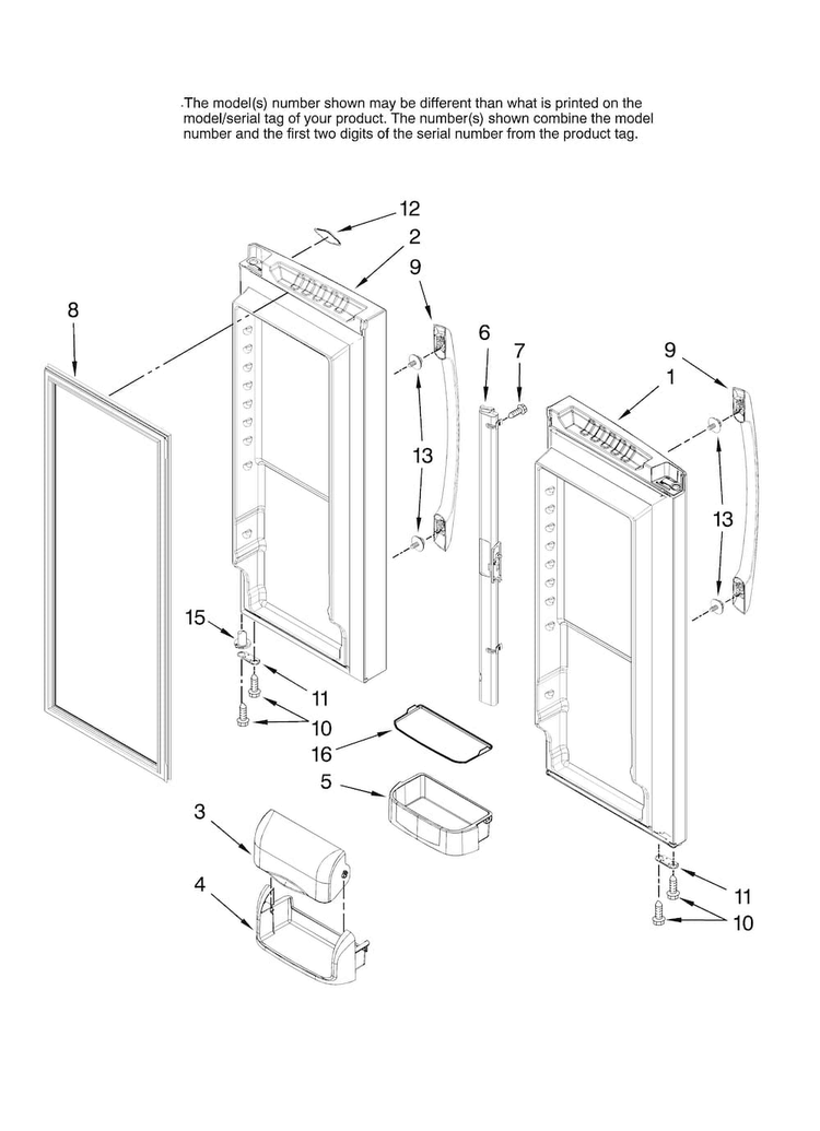 Refrigerator Door Parts Diagram and Parts List for AFD2535DEW14  Amana Refrigerator