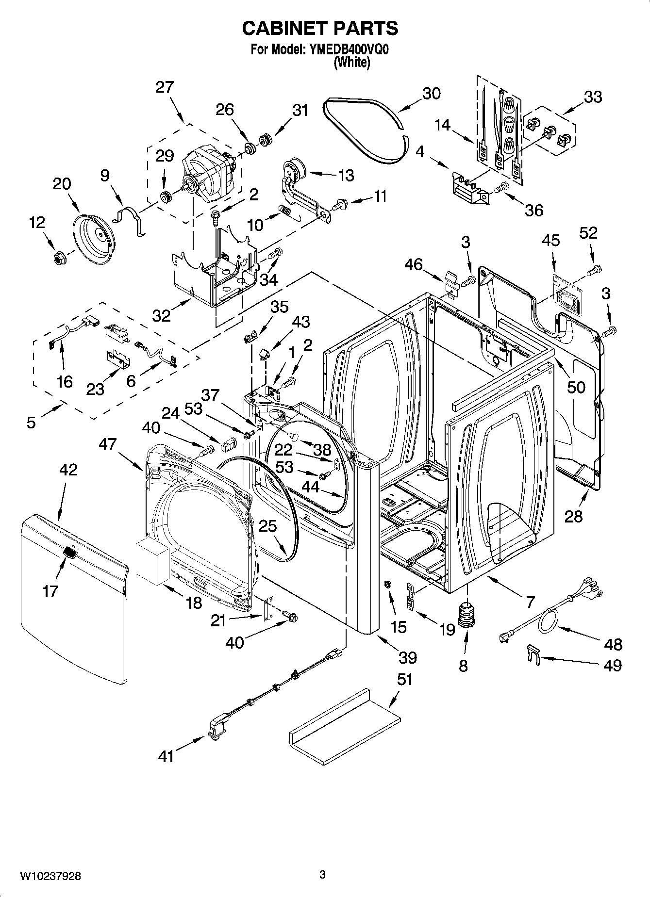 02 - CABINET PARTS Diagram and Parts List for YMEDB400VQ0  Maytag Dryer