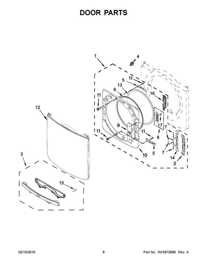 05 - Door Parts Diagram and Parts List for YMED5500FC0  Maytag Dryer