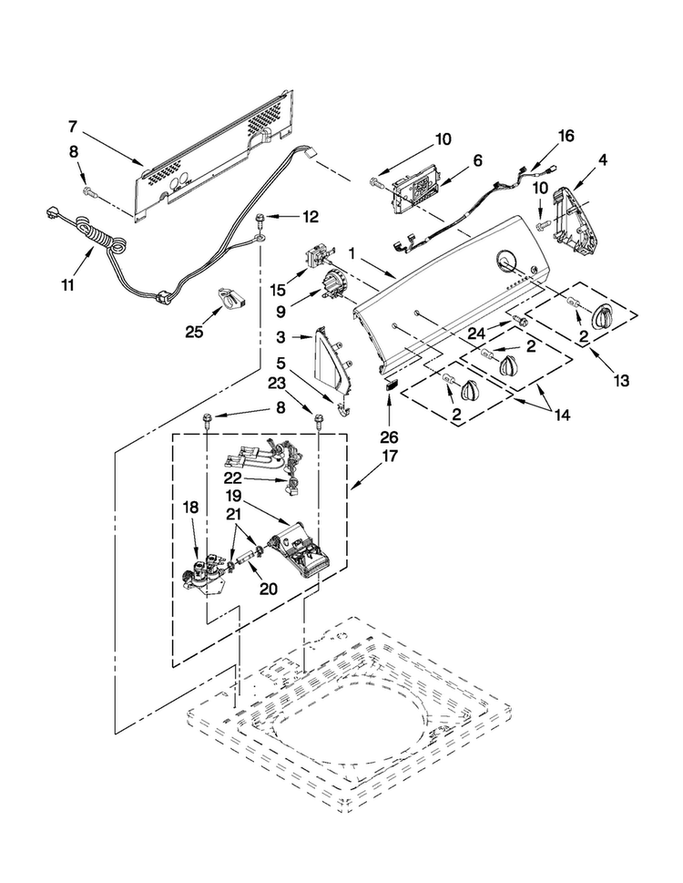 Controls And Water Inlet Parts Diagram and Parts List for 7MMVWC200YW0  Maytag Washer