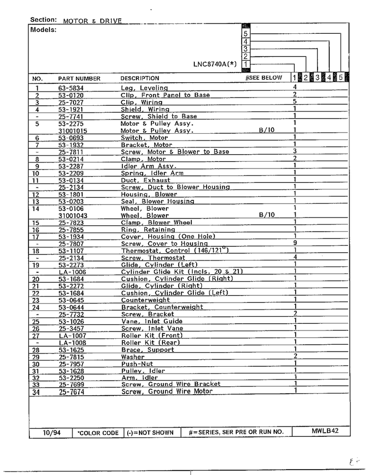 Motor And Drive Page 2 Diagram and Parts List for 8740A  Norge Dryer