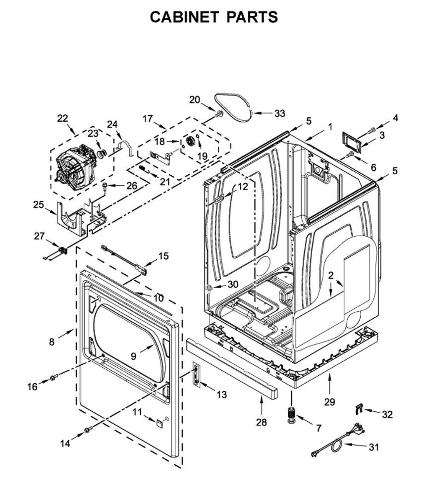 Cabinet Parts Diagram and Parts List for YMED7230HC0  Maytag Dryer