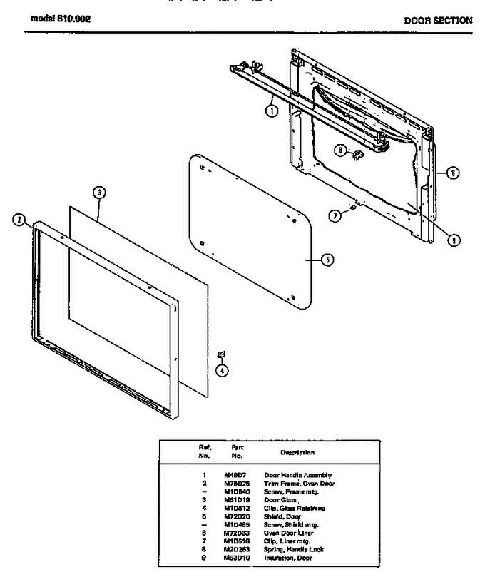 01 - Door Section Diagram and Parts List for 610002  Amana Range