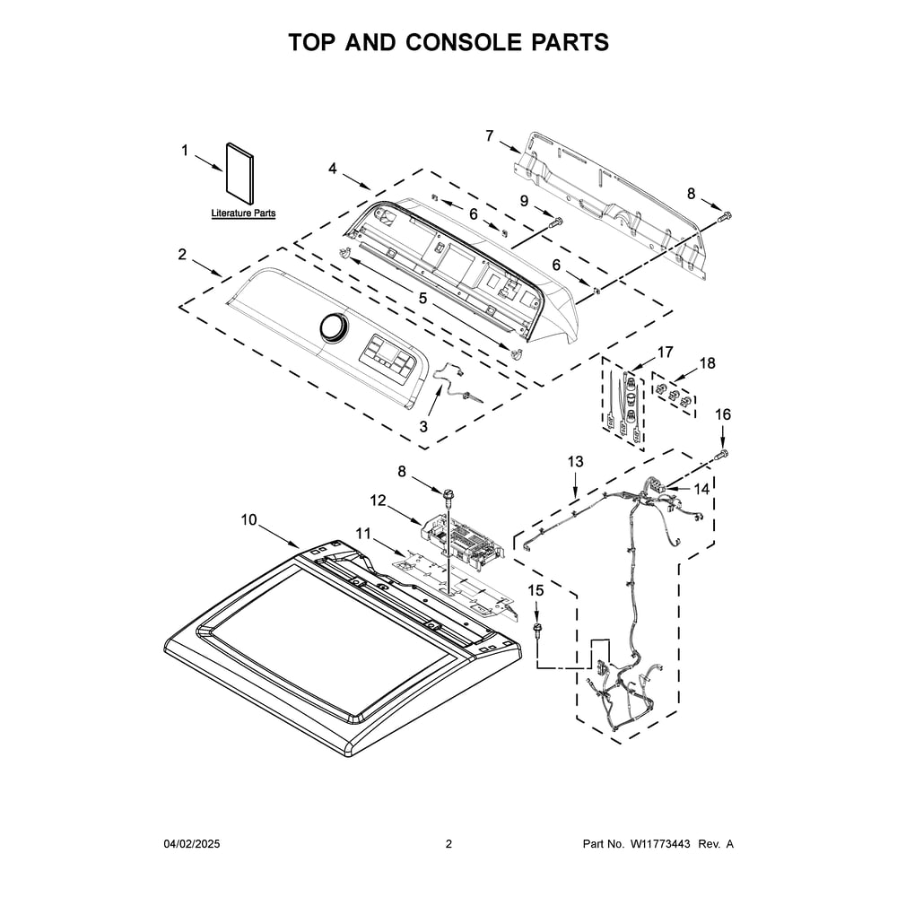Top And Console Parts Diagram and Parts List for MED7230HC4  Maytag Dryer