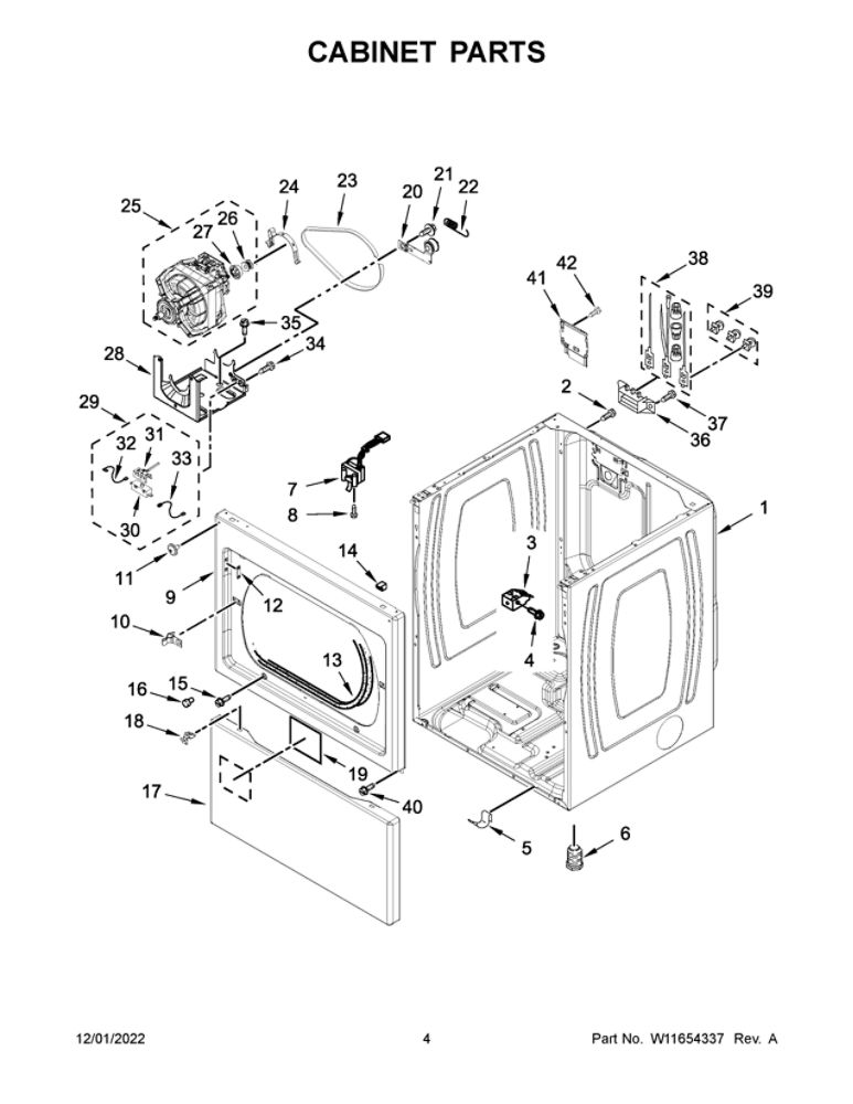 Cabinet Parts Diagram and Parts List for MEDP586KW0  Maytag Dryer