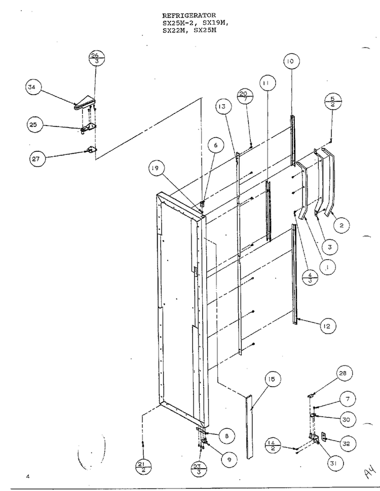 Freezer Door Hinge And Trim Parts Diagram and Parts List for SX22M  Amana Refrigerator