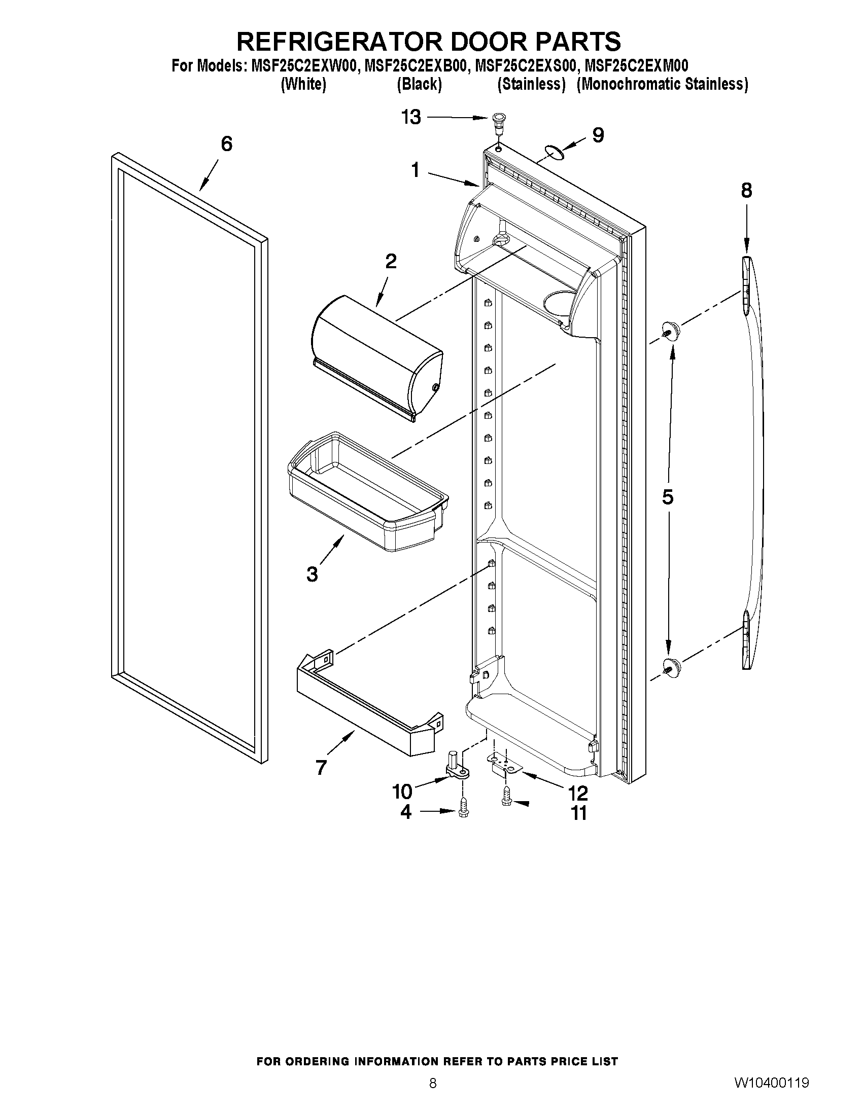 06 - REFRIGERATOR DOOR PARTS Diagram and Parts List for MSF25C2EXB00  Maytag Refrigerator