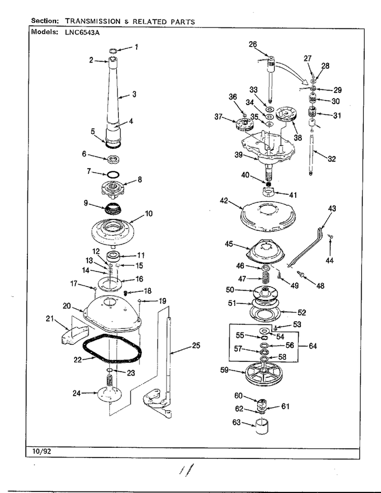 Transmission And Related Parts Diagram and Parts List for 6543A  Norge Washer