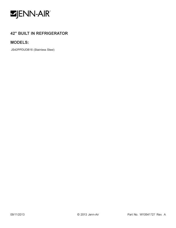 Cover Sheet Diagram and Parts List for JS42PPDUDB16  Jenn-Air Refrigerator