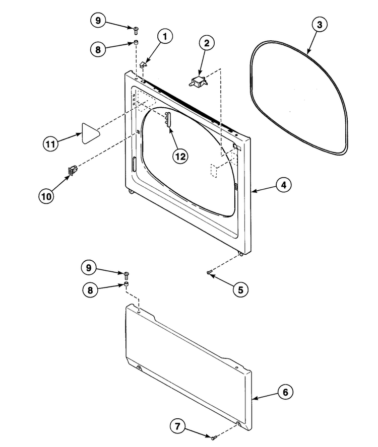 Front Panel Diagram and Parts List for SDET07QF1500  Speed Queen Dryer