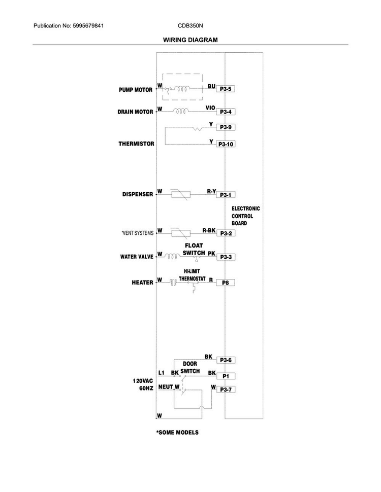 Wiring Diagram Diagram and Parts List for CDB350NW8B  Crosley Dishwasher