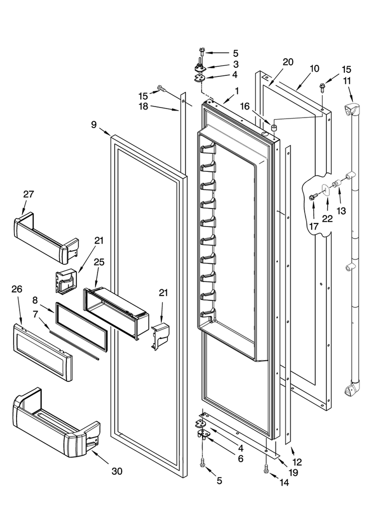 Refrigerator Door Parts Diagram and Parts List for JS48SEDUDB01  Jenn-Air Refrigerator