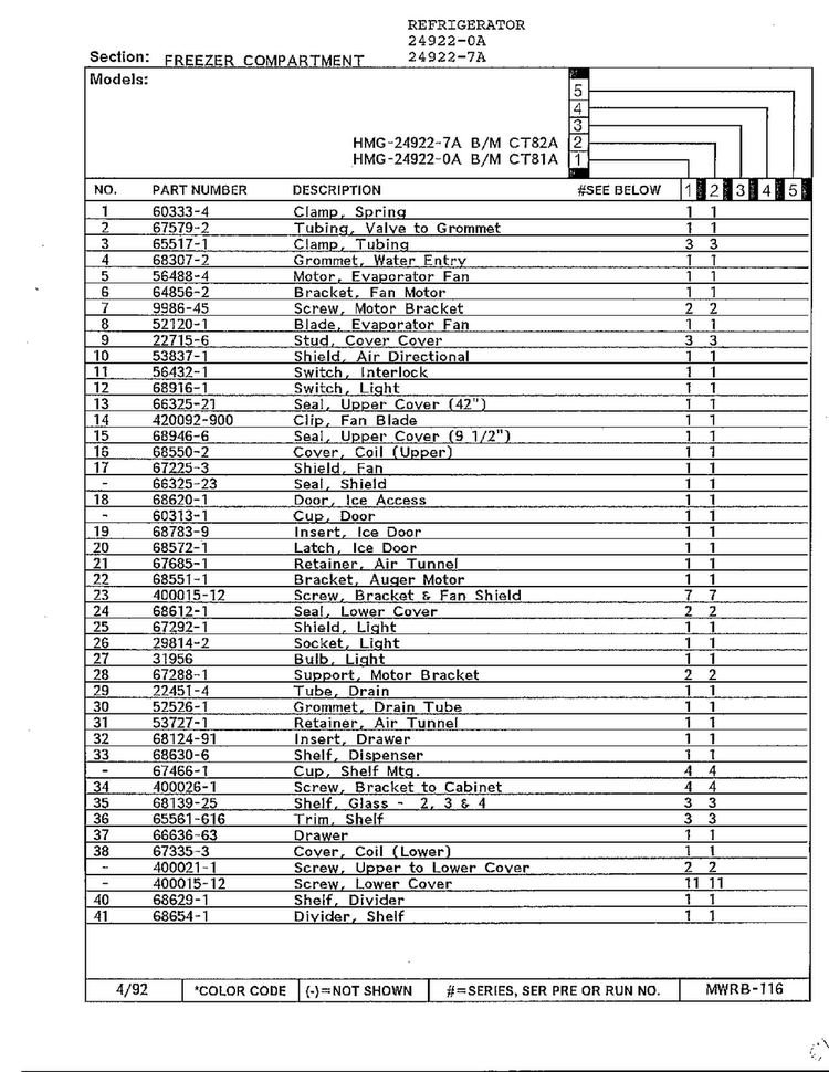 Freezer Compartment Page 2 Diagram and Parts List for 24922-7A  Admiral Refrigerator