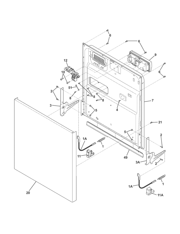 Door Diagram and Parts List for CDB500NB0A  Crosley Dishwasher