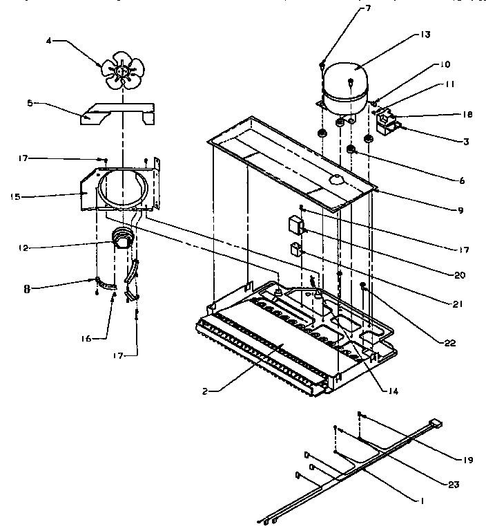 Compressor Compartment Diagram and Parts List for TSI18R2-P1182102W  Amana Refrigerator