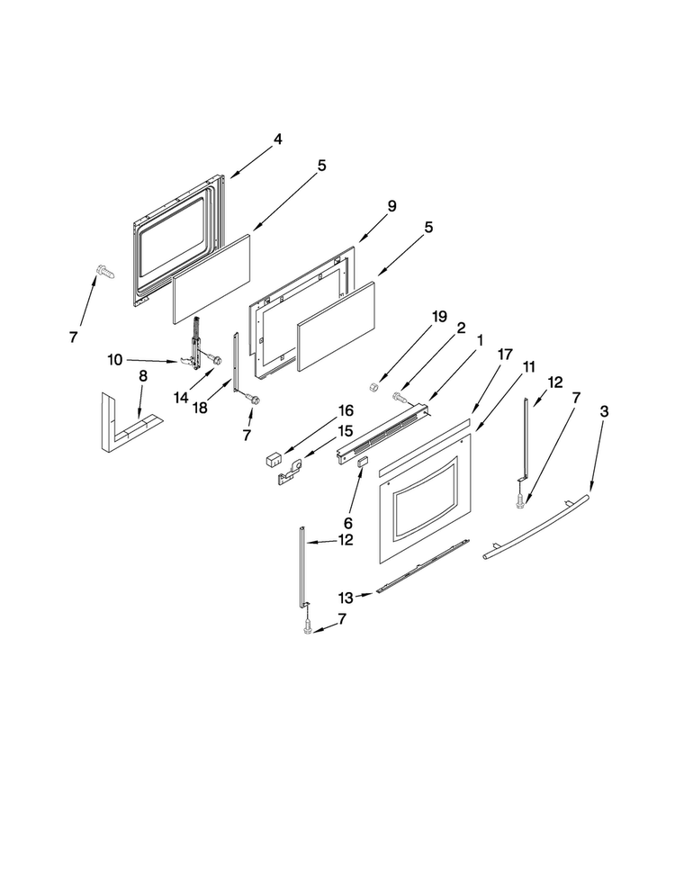 Door Parts Diagram and Parts List for MGR5765QDB2  Maytag Range