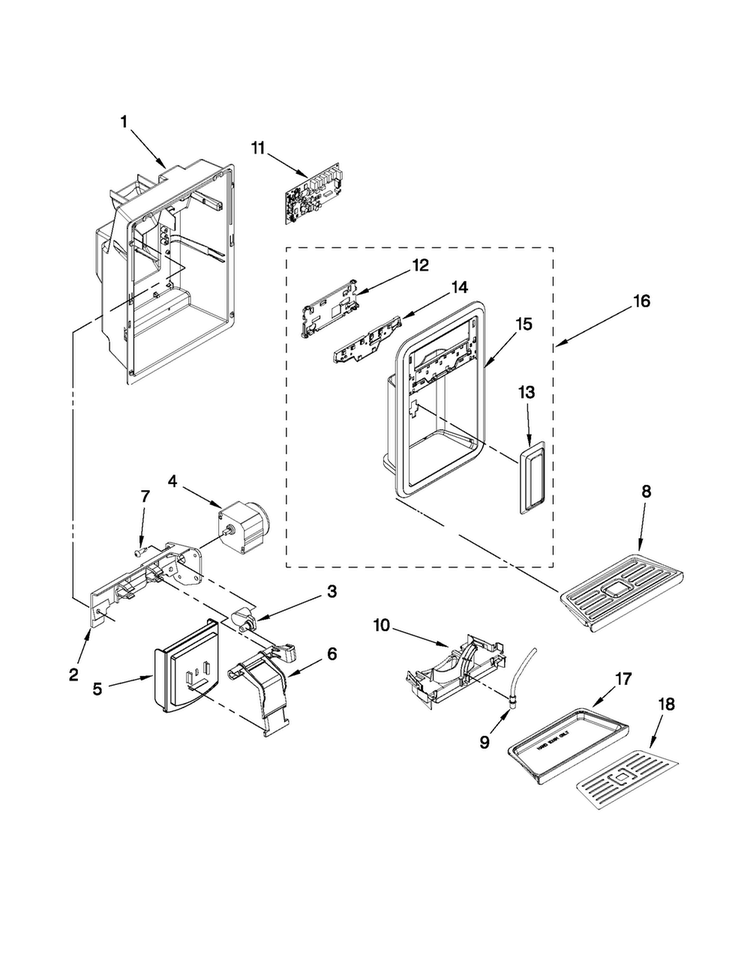 Dispenser Front Parts Diagram and Parts List for MSD2574VEW10  Maytag Refrigerator