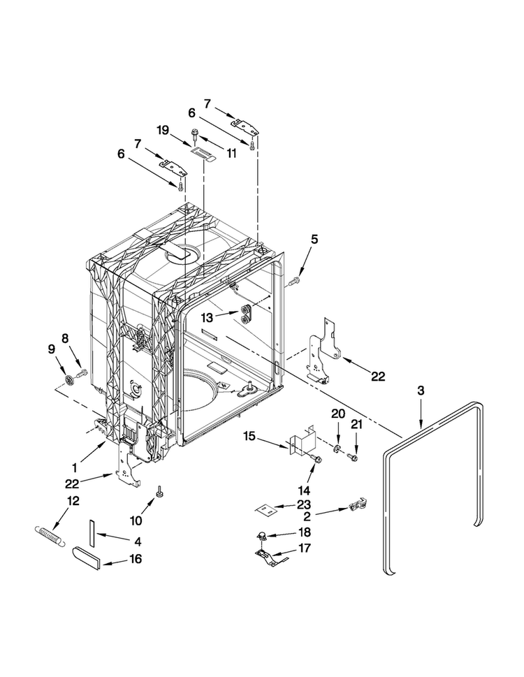 Tub And Frame Parts Diagram and Parts List for MDB4630AWS3  Maytag Dishwasher