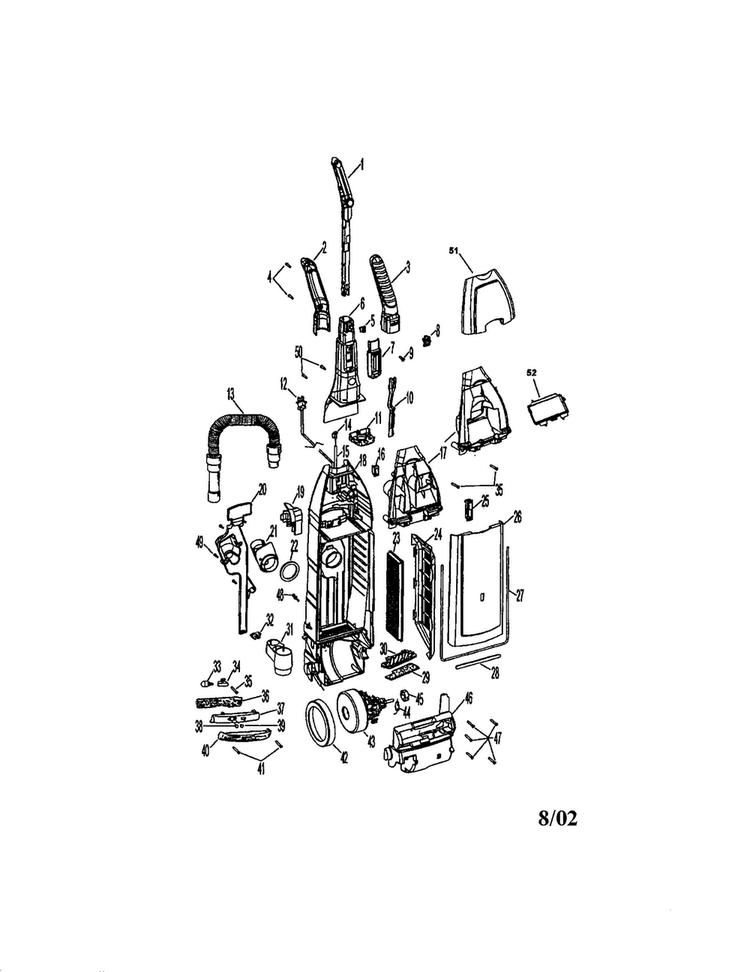 Handle/hose/filter/motor Cover Diagram and Parts List for U6471-900  Hoover Upright Vacuum
