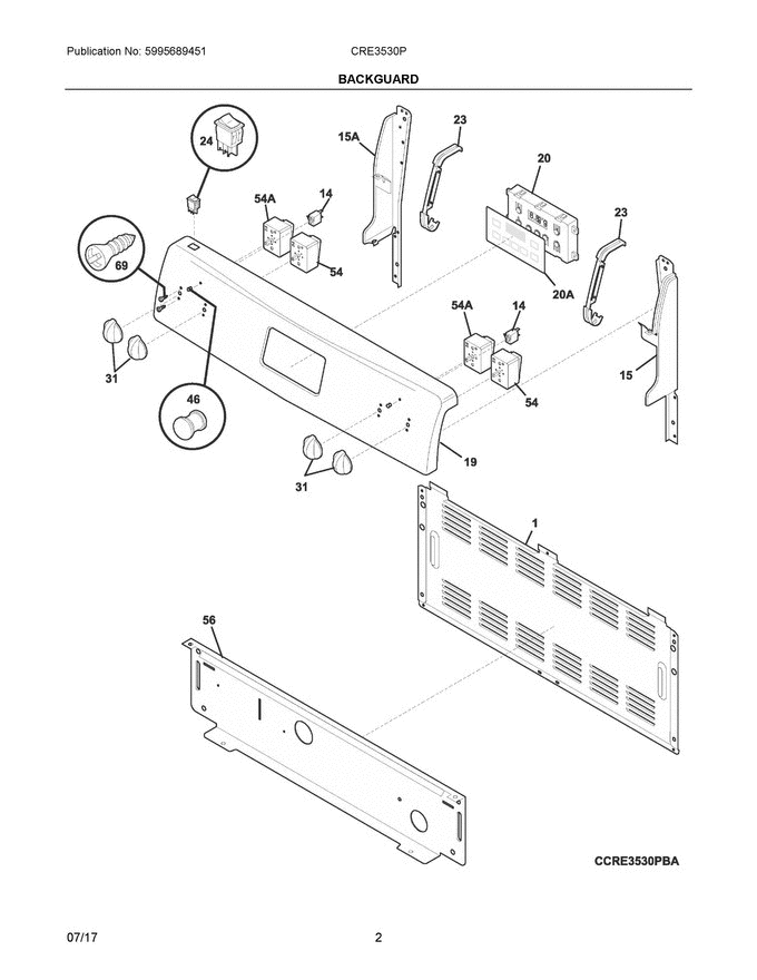 02 - Backguard Diagram and Parts List for CRE3530PWE  Crosley Range