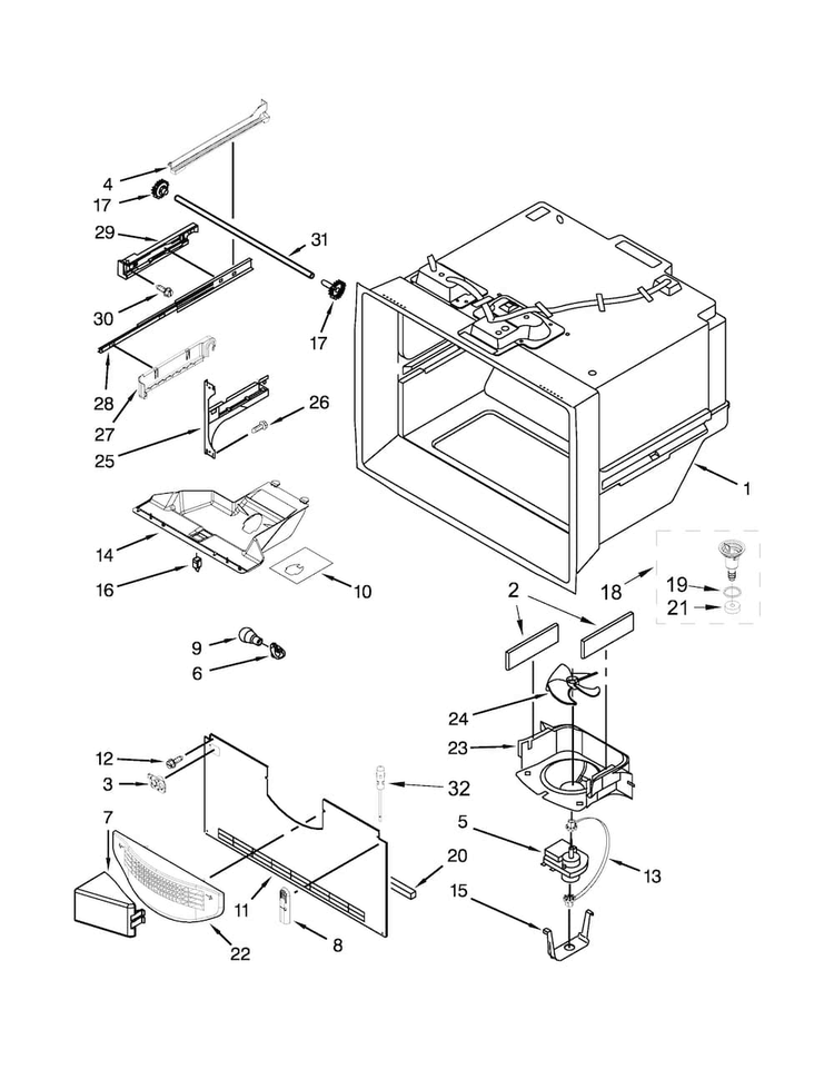 Freezer Liner Parts Diagram and Parts List for JFC2089BEM01  Jenn-Air Refrigerator