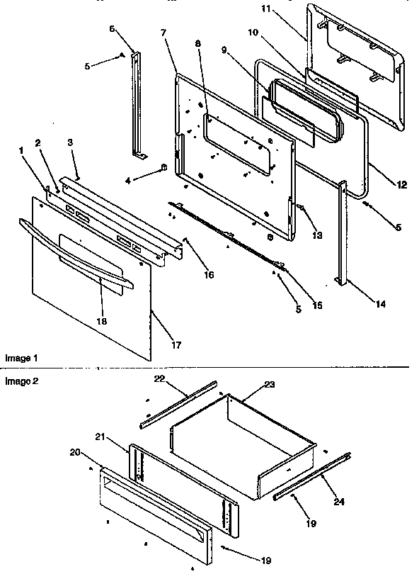 Oven Door / Storage Drawer Diagram and Parts List for ART6110W P1143429NW Amana Range