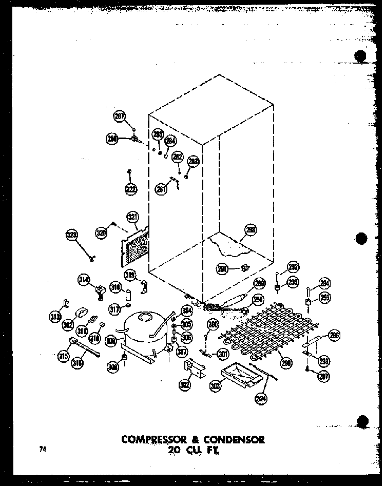 Compressor & Condensor 20 Cu. Ft. Diagram and Parts List for T16J-P60236-9W  Amana Refrigerator