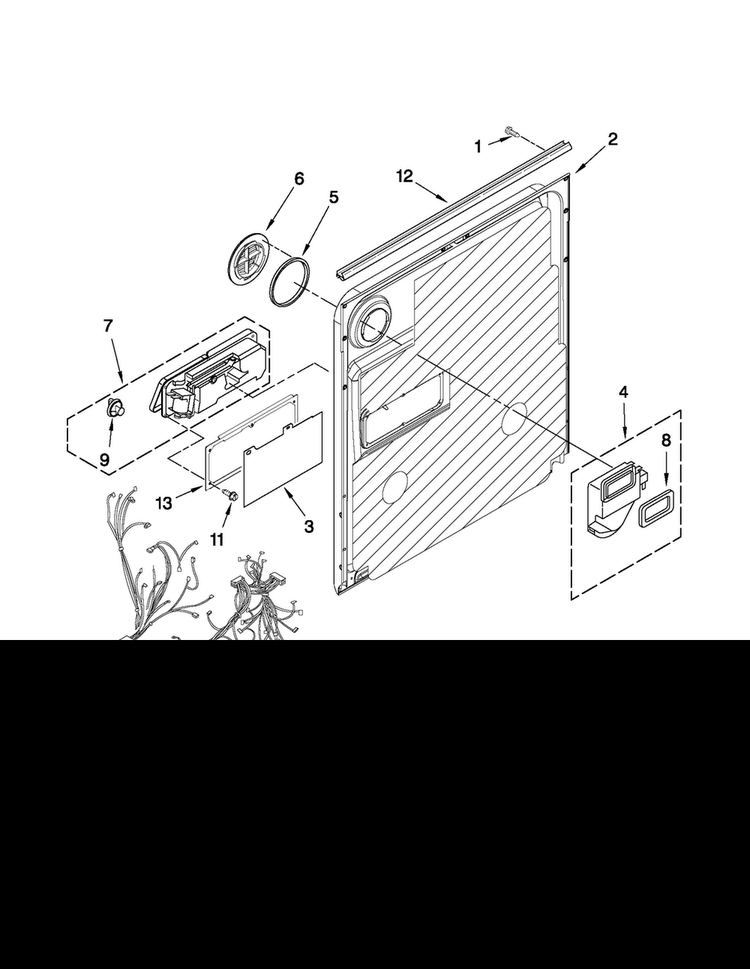 Inner Door Parts Diagram and Parts List for ADB1600AWW1  Amana Dishwasher