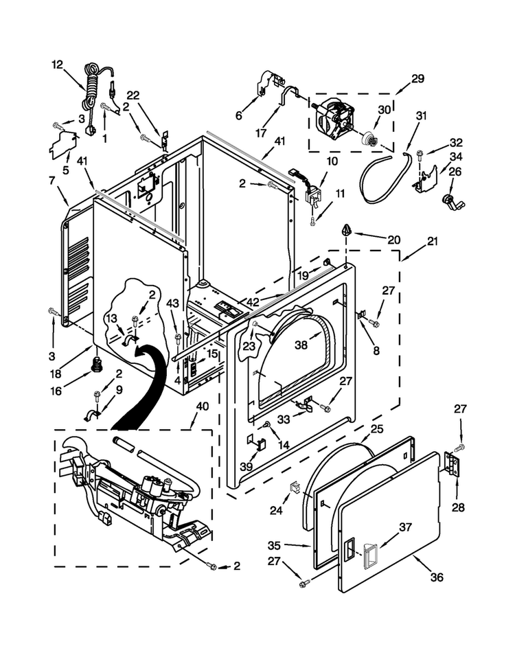 Cabinet Parts Diagram and Parts List for 7MMGDC410AW0  Maytag Dryer