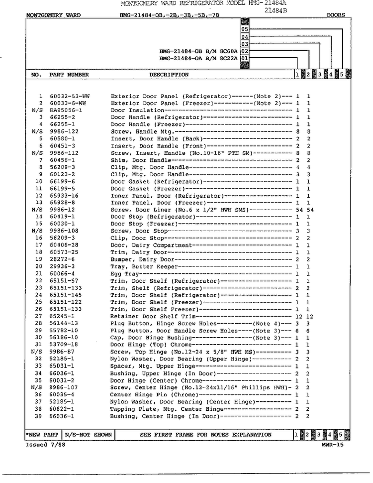 Doors Page 2 Diagram and Parts List for 21484B  Admiral Refrigerator