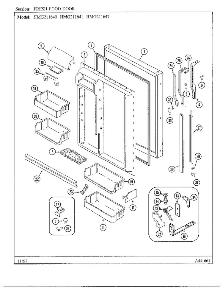 Fresh Food Door Diagram and Parts List for 211640  Admiral Refrigerator