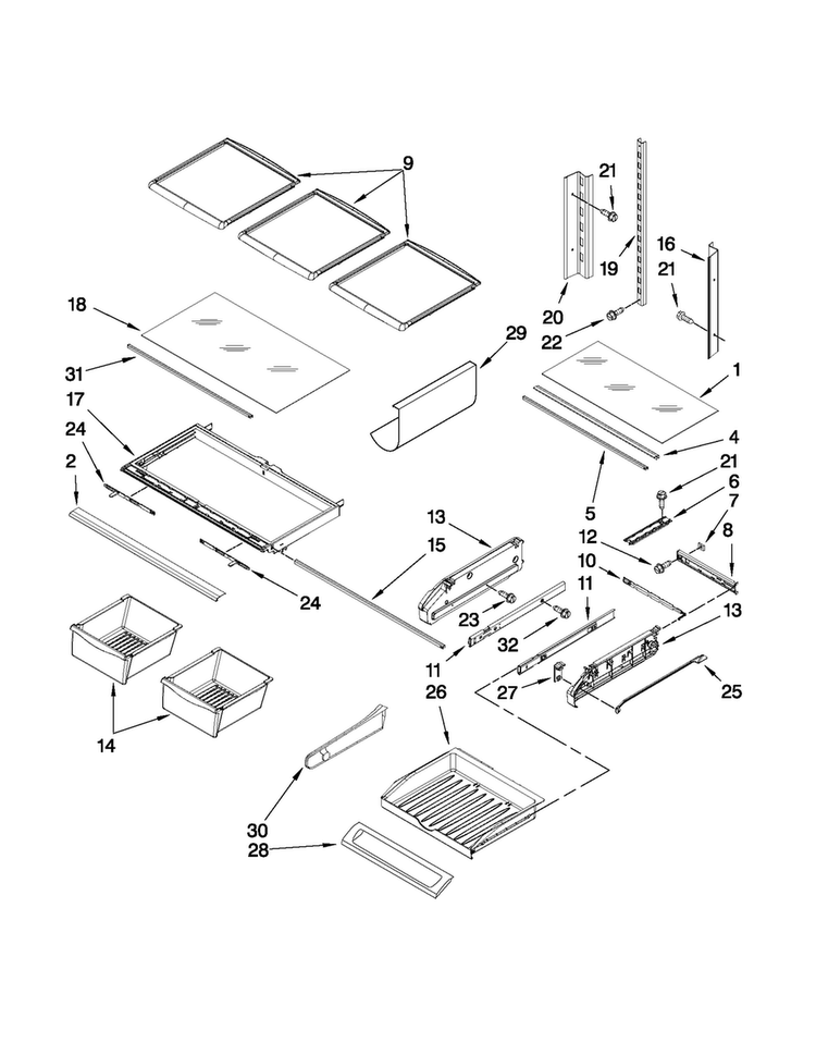 Shelf Parts Diagram and Parts List for JFI2089AEP7  Jenn-Air Refrigerator