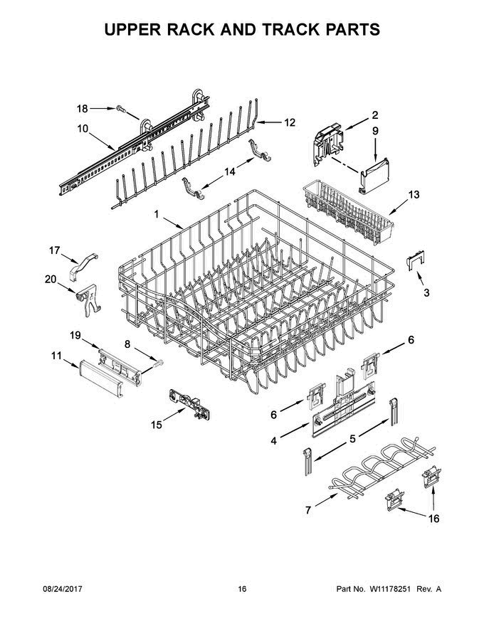 09 - Upper Rack And Track Parts Diagram and Parts List for JDB9200CWX4  Jenn-Air Dishwasher