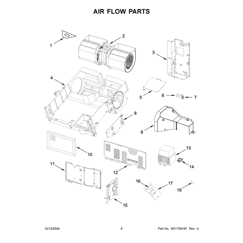 Air Flow Parts Diagram and Parts List for MMV1175JZ02  Maytag Microwave