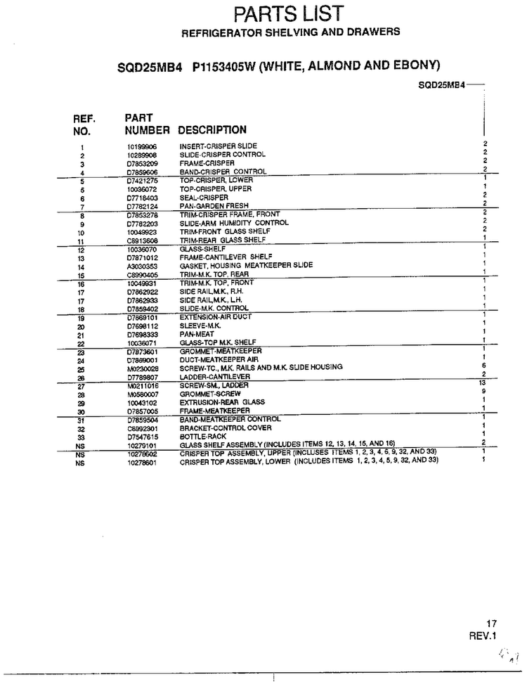 Refrigerator Shelving And Drawers Page 2 Diagram and Parts List for SQD25MB3  Amana Refrigerator