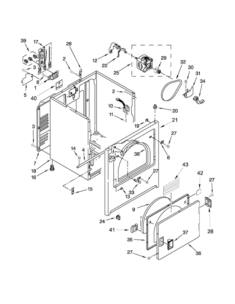 Cabinet Parts Diagram and Parts List for CED137SBW0  Crosley Dryer