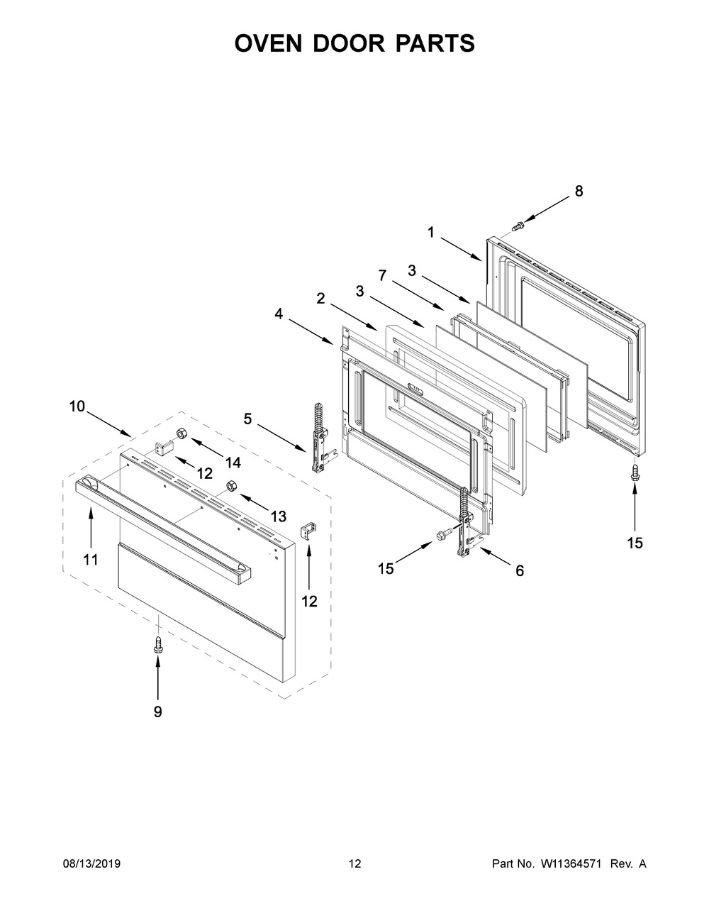 Oven Door Parts Diagram and Parts List for JGRP430HM00  Maytag Range