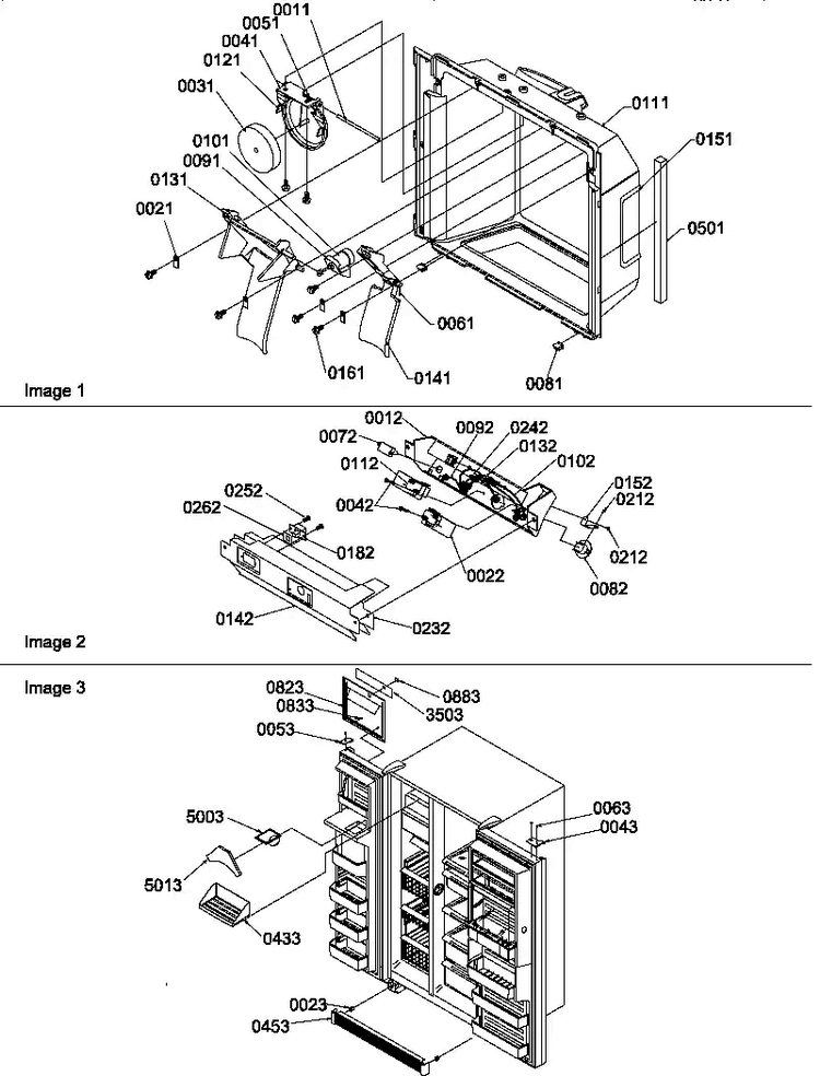 Ice & Water Cavity, Electronic Assy, & Toe Grille Diagram and Parts List for SRDE528SW-P1184904WW  Amana Refrigerator