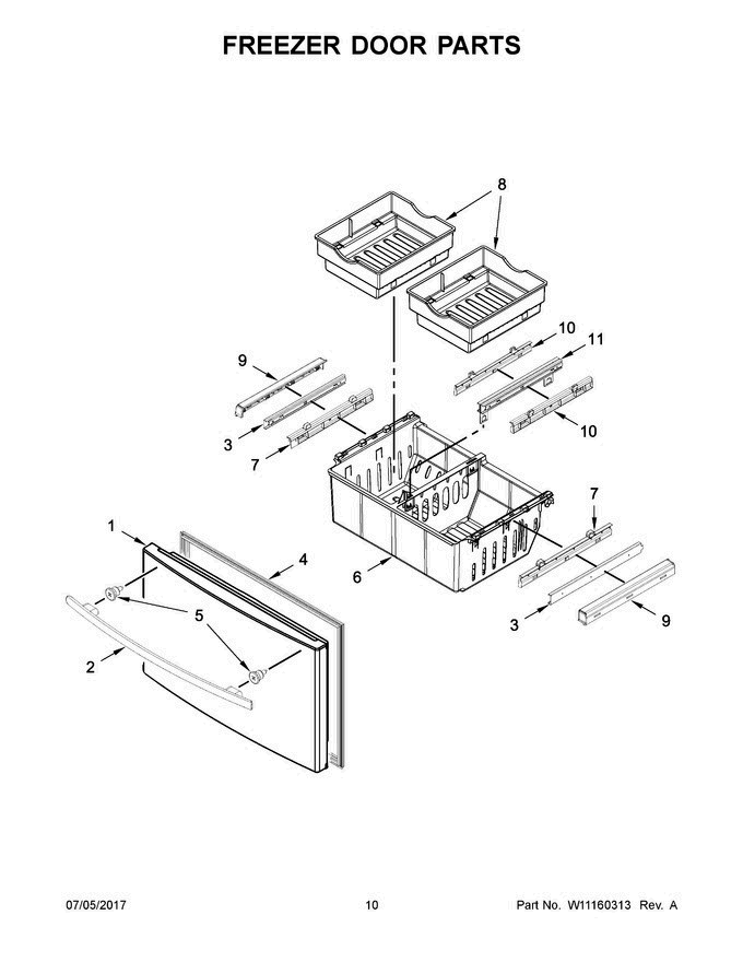 06 - Freezer Door Parts Diagram and Parts List for JFI2089WES10  Jenn-Air Refrigerator
