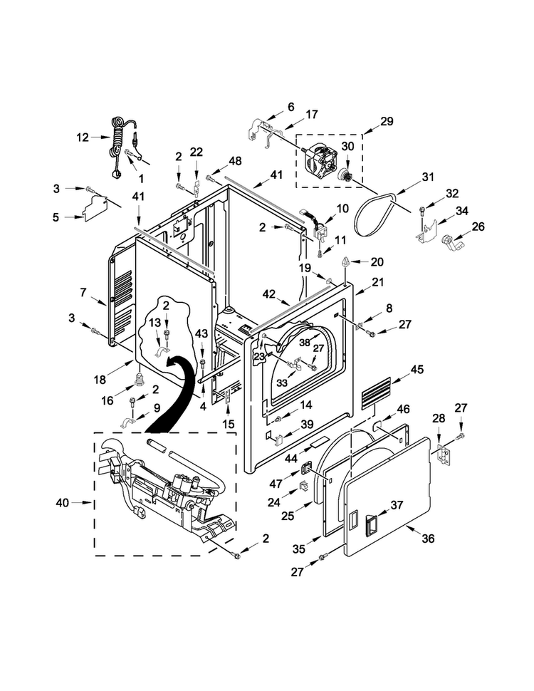 Cabinet Parts Diagram and Parts List for 7MMGDC300YW3  Maytag Dryer
